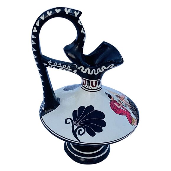 Greece Terra Cotta Hand Painted Ewer Vase Nude Man Angel 7.75” **READ** - Picture 3 of 10